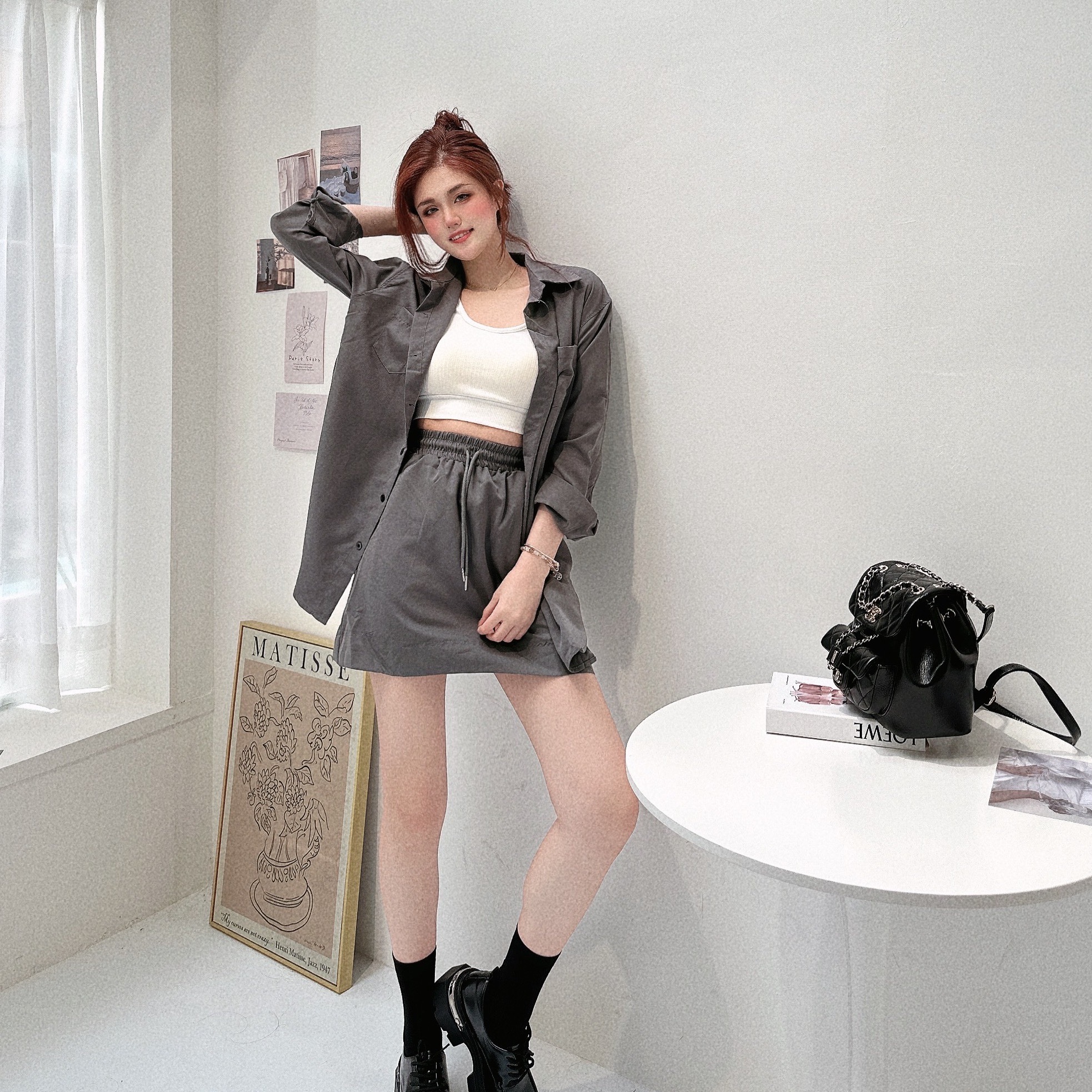 百搭休閒襯衫短裙套裝/二色