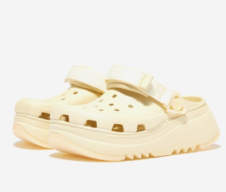 【LUXURY】韓國 Crocs卡駱馳 Hiker 經典獵戶克駱格 香草奶油白 防水 魔鬼氈涼鞋 布希鞋 增高厚底