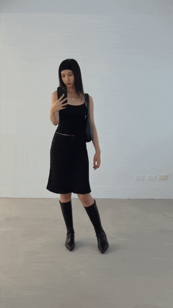 尖頭低跟高筒靴（in stock)