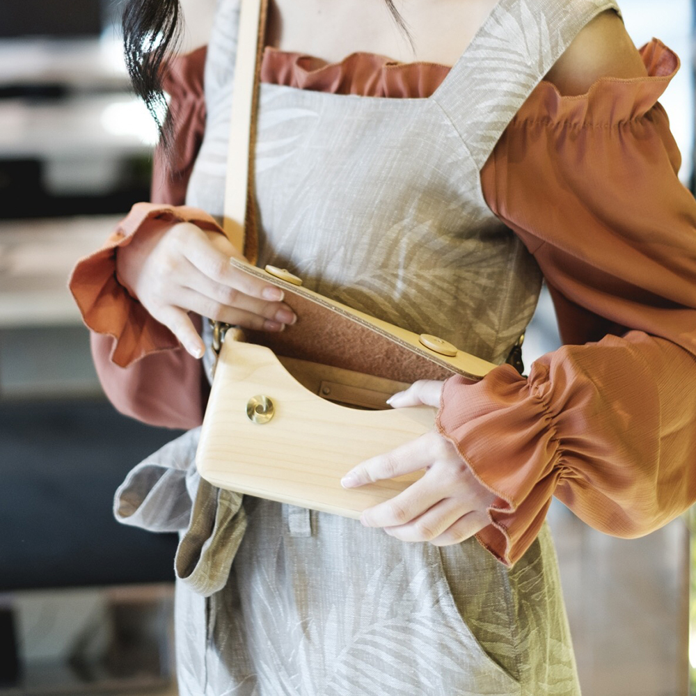 復古手工木質斜肩包包|中型