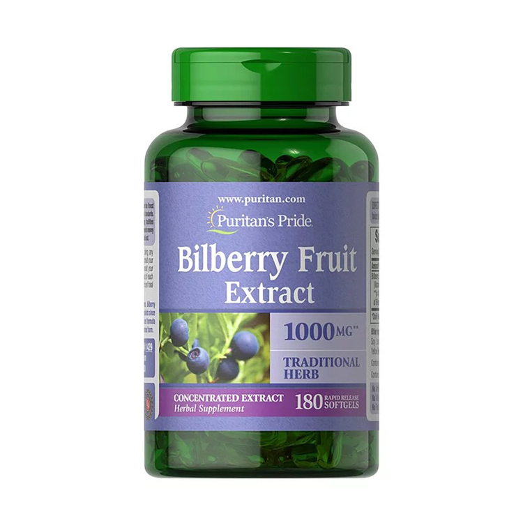 Puritan's Pride Bilberry Fruit Extract 1000 mg , 180 Rapid Release Softgels