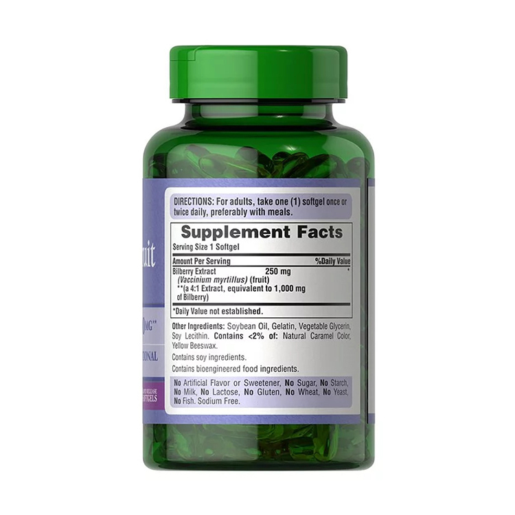 Puritan's Pride Bilberry Fruit Extract 1000 mg , 180 Rapid Release Softgels