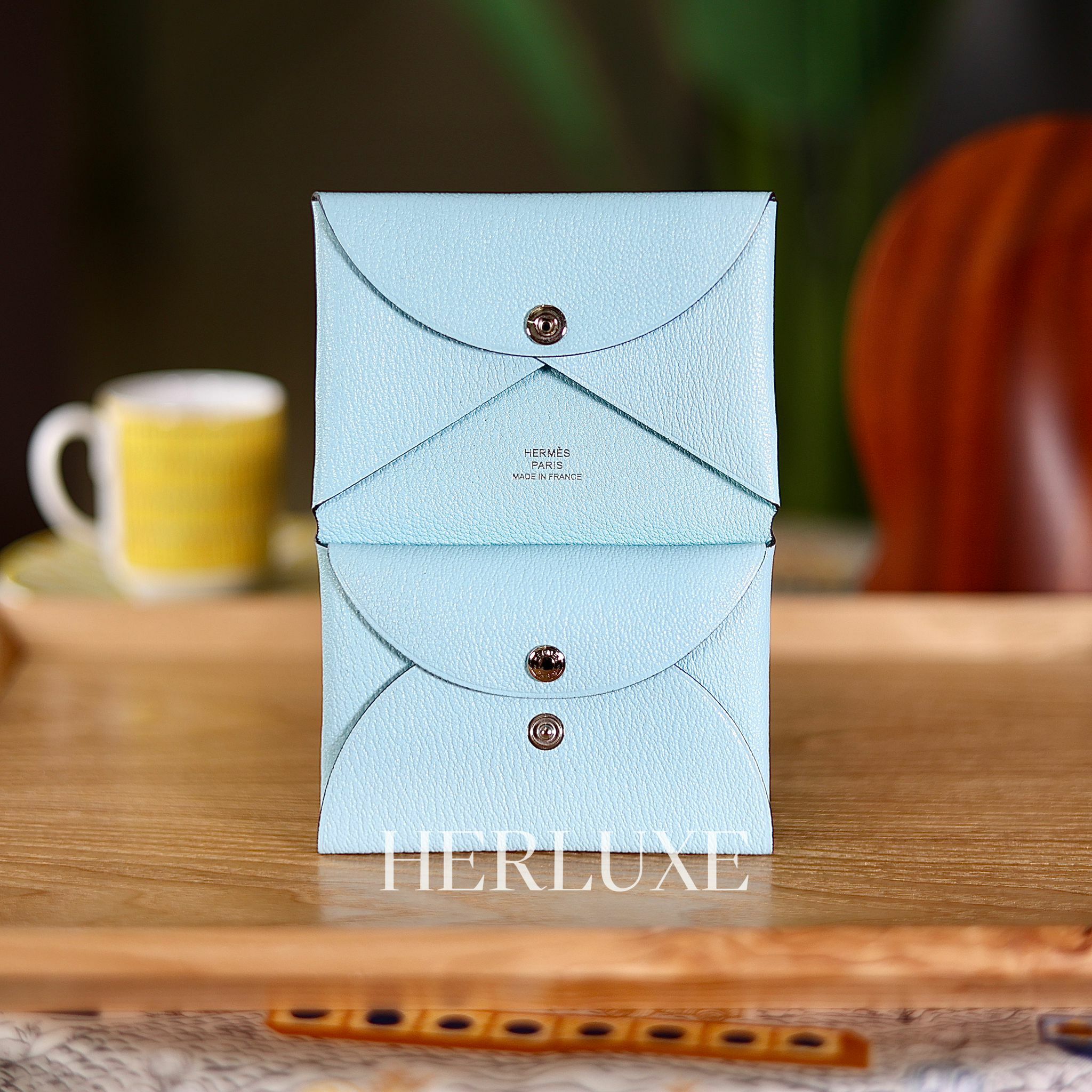 Calvi duo card holder U2 blue zaphyr chevre