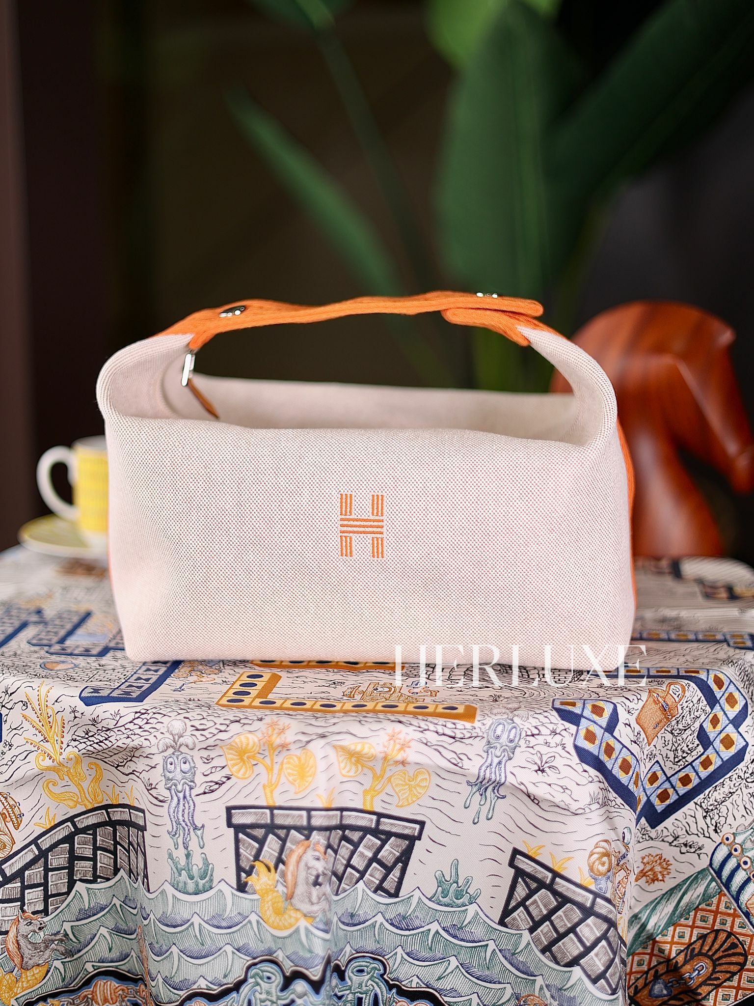 Bride a brac beige / orange GM Toile H plume