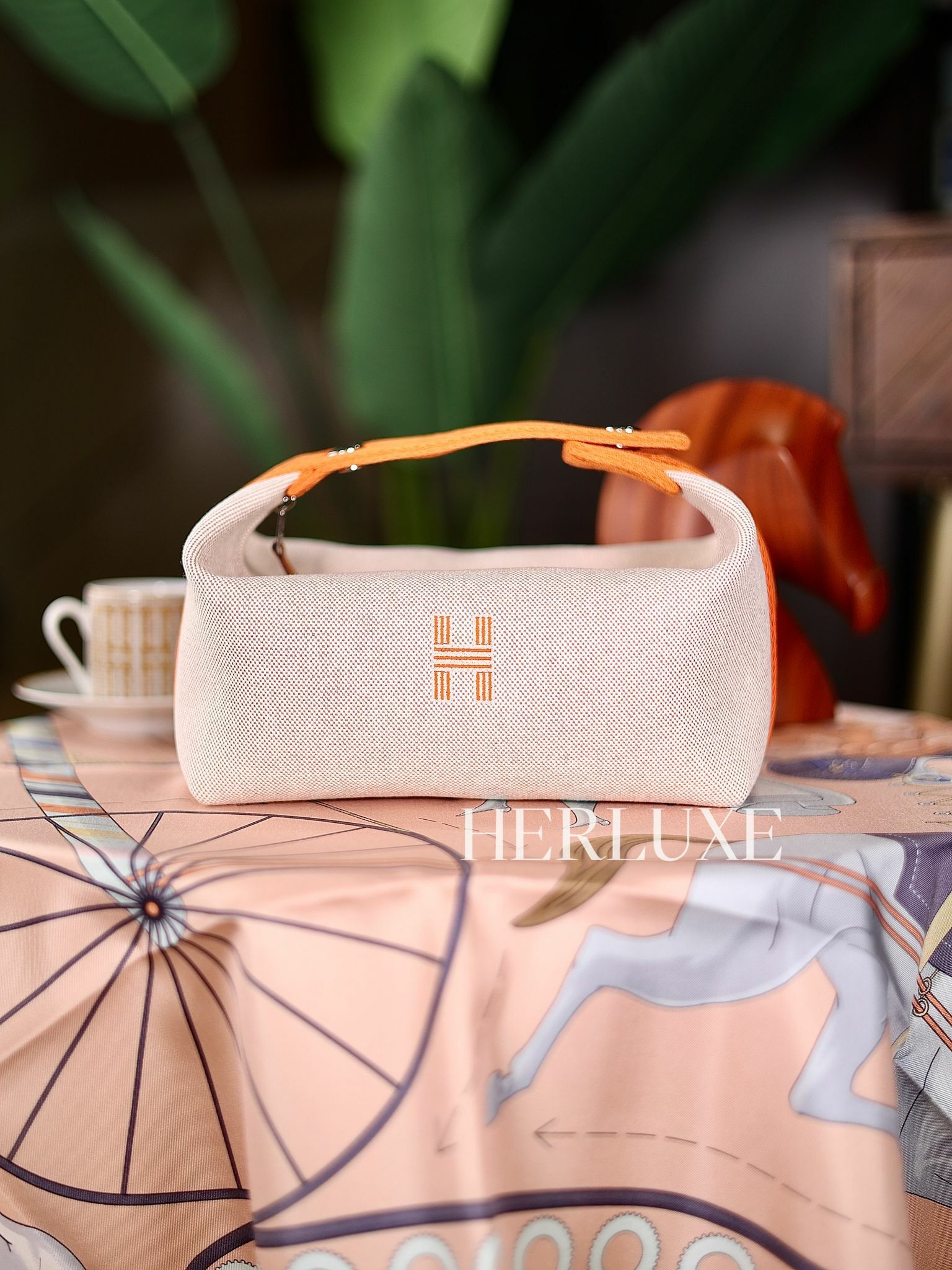 Bride a brac beige/orange PM Toile H plume