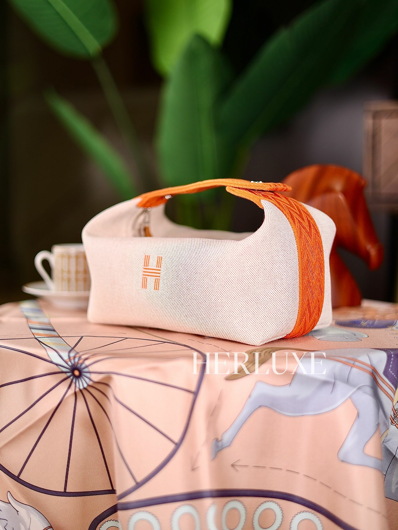 Bride a brac beige/orange PM Toile H plume