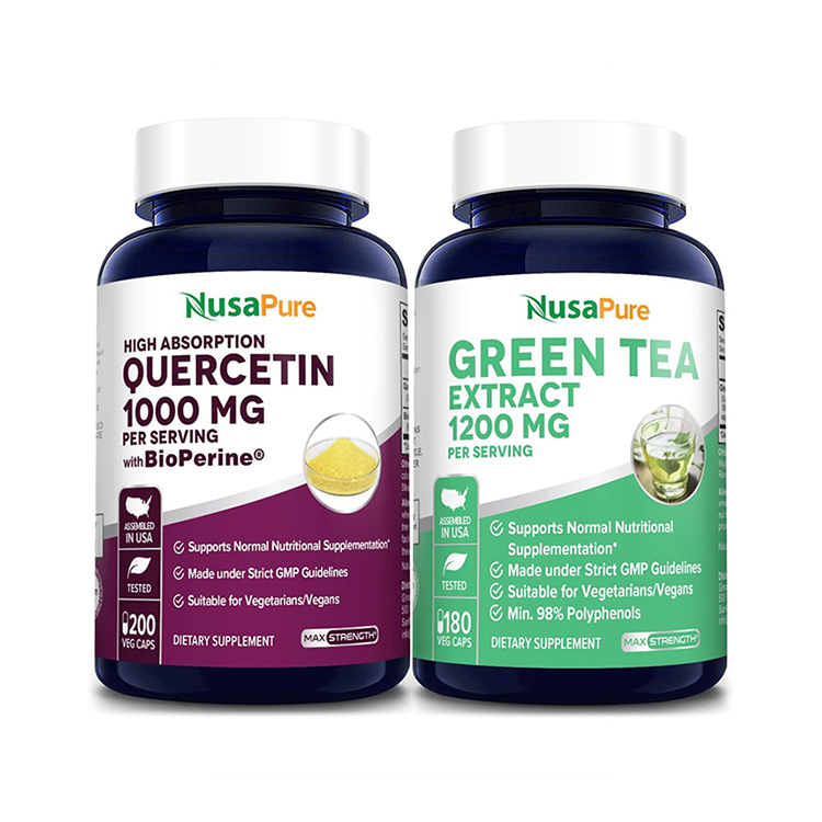 Nusapure quercetin 1000mg 200 Caps + Green Tea Extract 98 %180 Capsules