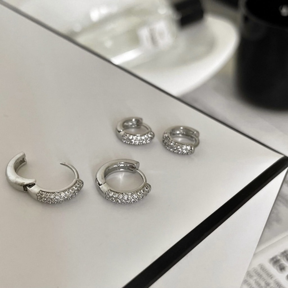 18k銀碎鑽 巨bling耳扣釘圈