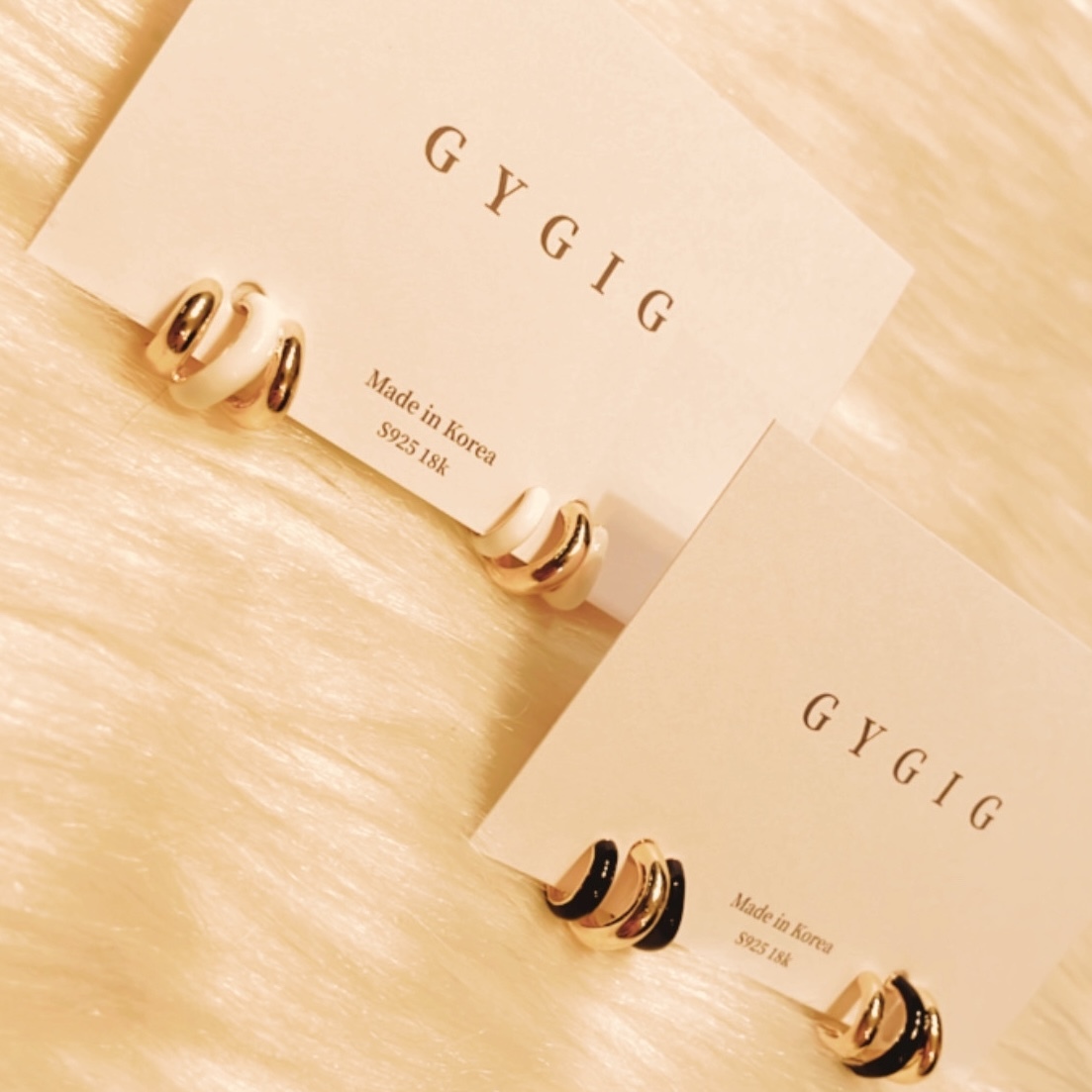 白黑釉 短金假三圈耳釘