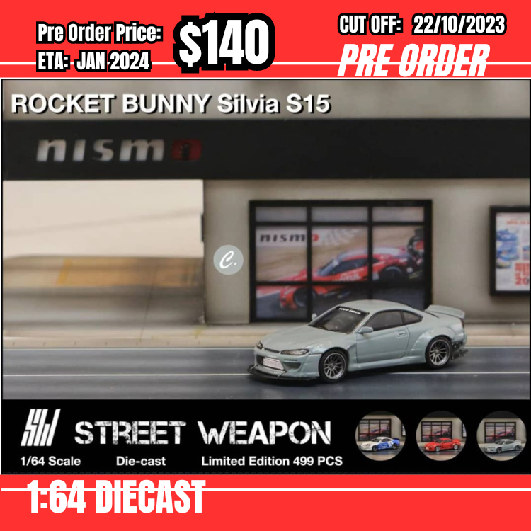 PO-$140 * Street Weapon * 1:64 Nissan Silvia S15 Matt Grey Pandem [OD14/10]