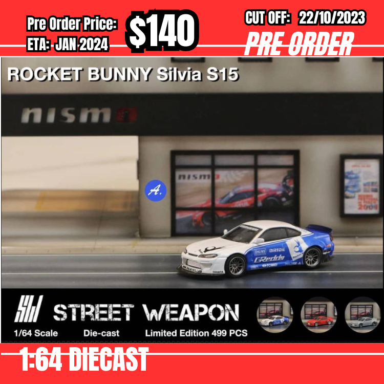 PO-$140 * Street Weapon * 1:64 Nissan Silvia S15 White-Blue Pandem [OD14/10]