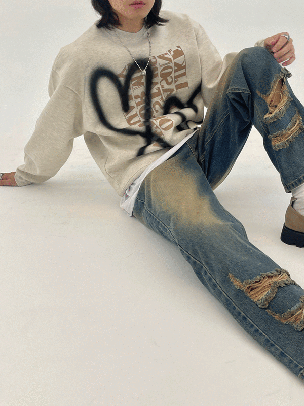 字母心形噴霧運動衫大學T