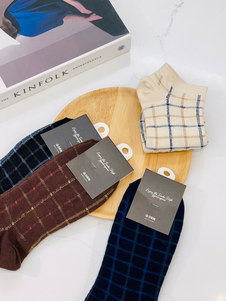 『4入組』男生格紋短襪