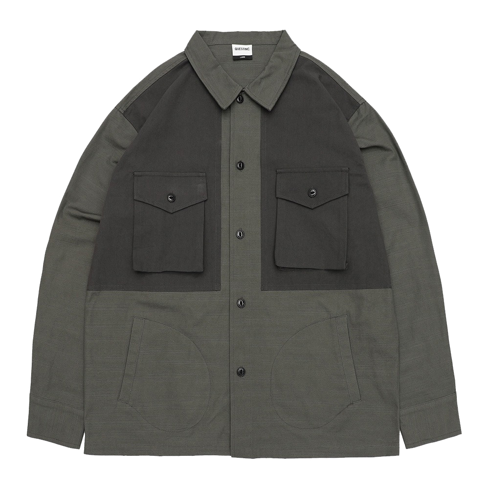 【車庫服飾】QUEST 2-TONE WORK SHIRT-雙色拼接工作襯衫 剪裁 拼接 工裝襯衫 軍裝