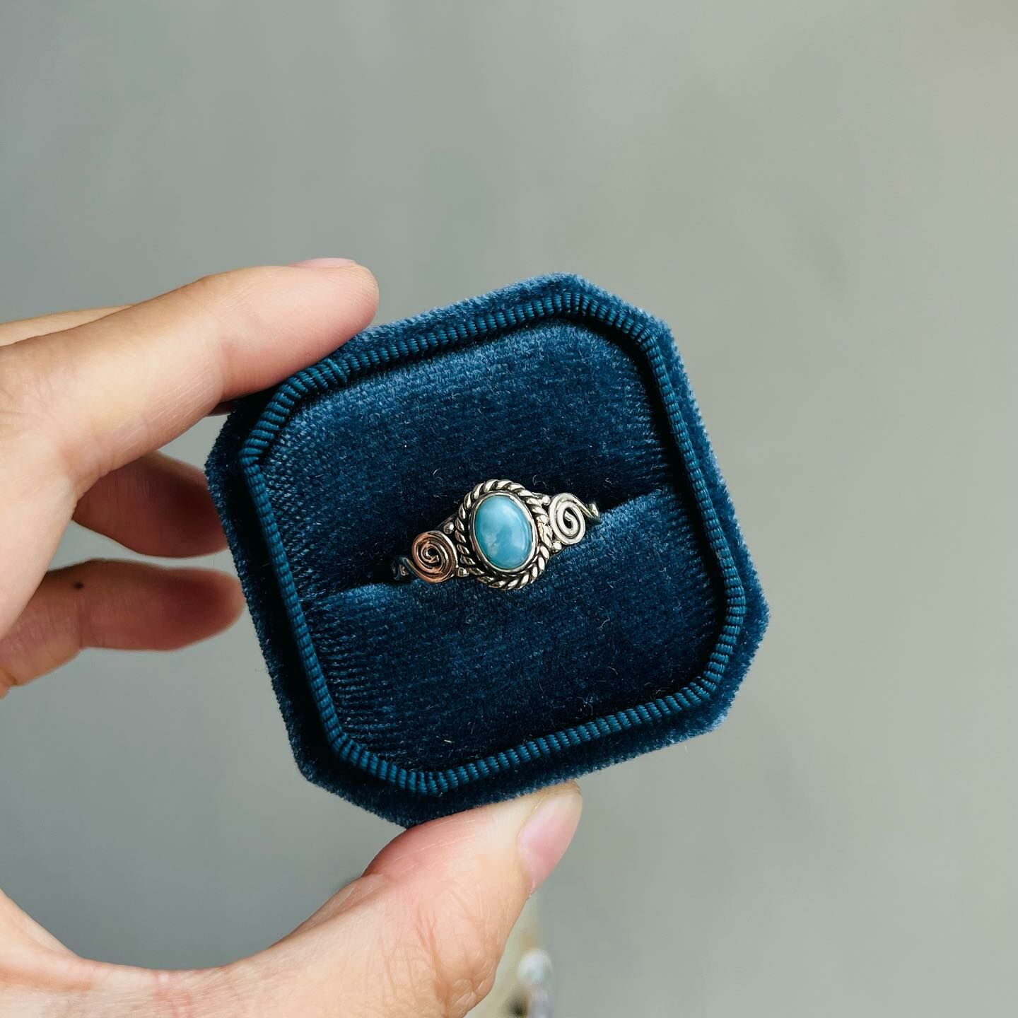 [原石] 海紋石 拉利瑪石 925銀戒指 US8