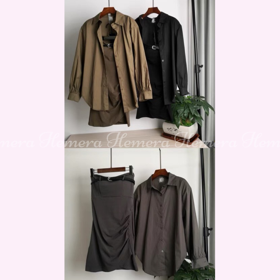 ST23W1016 心形胸棉質連身裙加後開叉POLO領外套