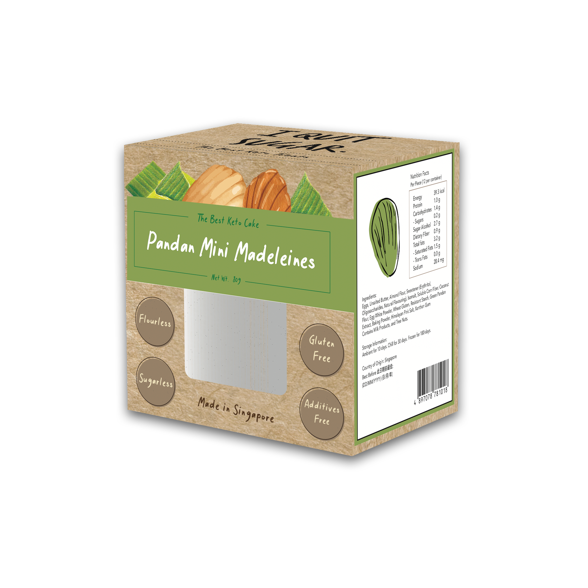 I Quit Sugar Keto Mini Madeleines - Pandan (80g)(59719)