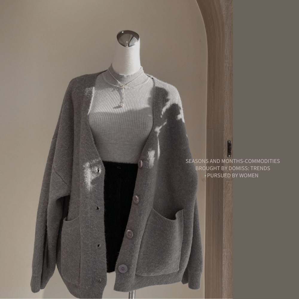 主推! 重磅雙口袋毛衣外套 同配色釦超Q 寬鬆外套-2色