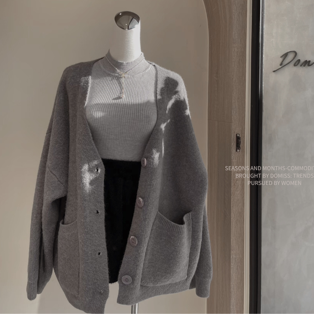 主推! 重磅雙口袋毛衣外套 同配色釦超Q 寬鬆外套-2色