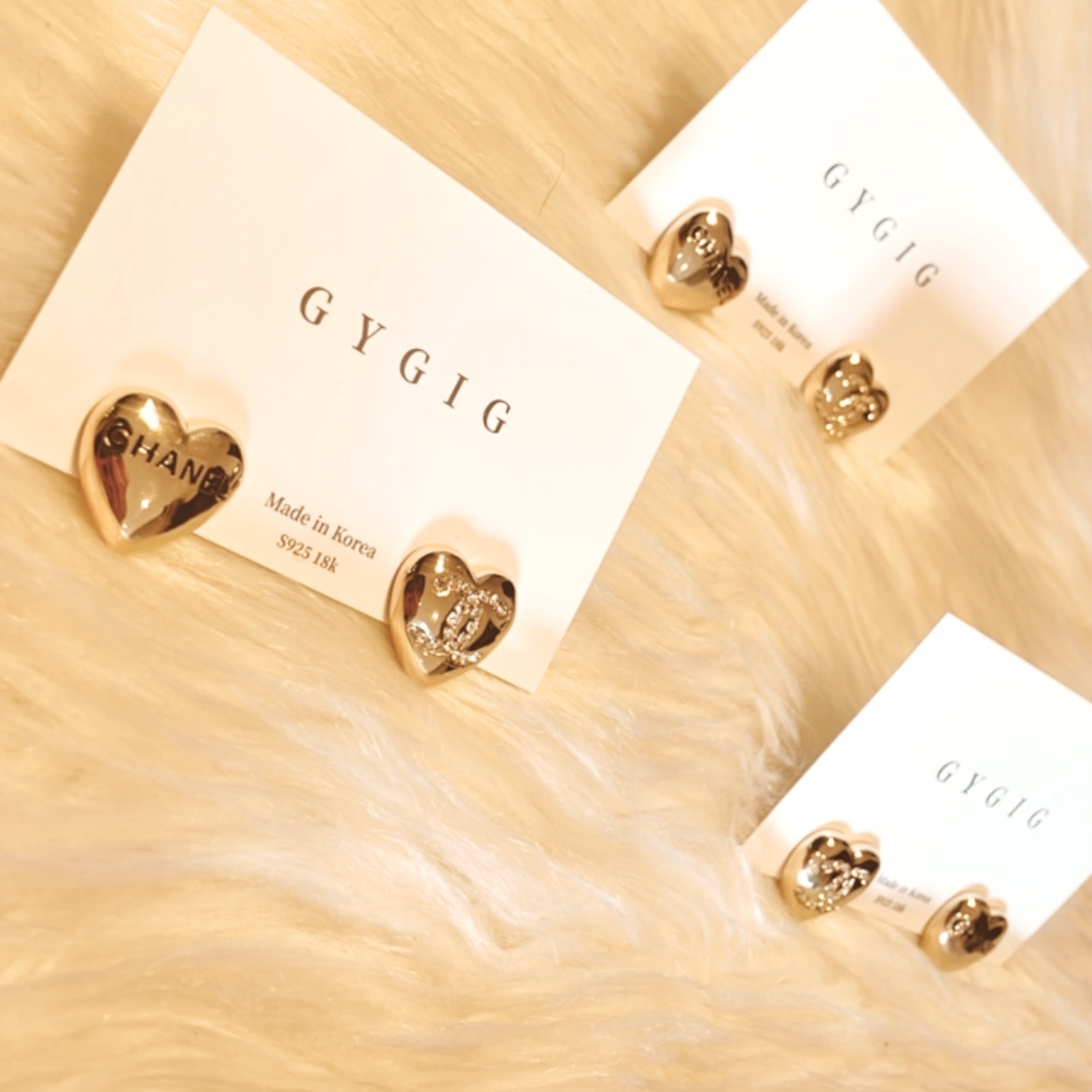 香奶奶 雙c水鑽不對稱金桃心翻玩耳釘