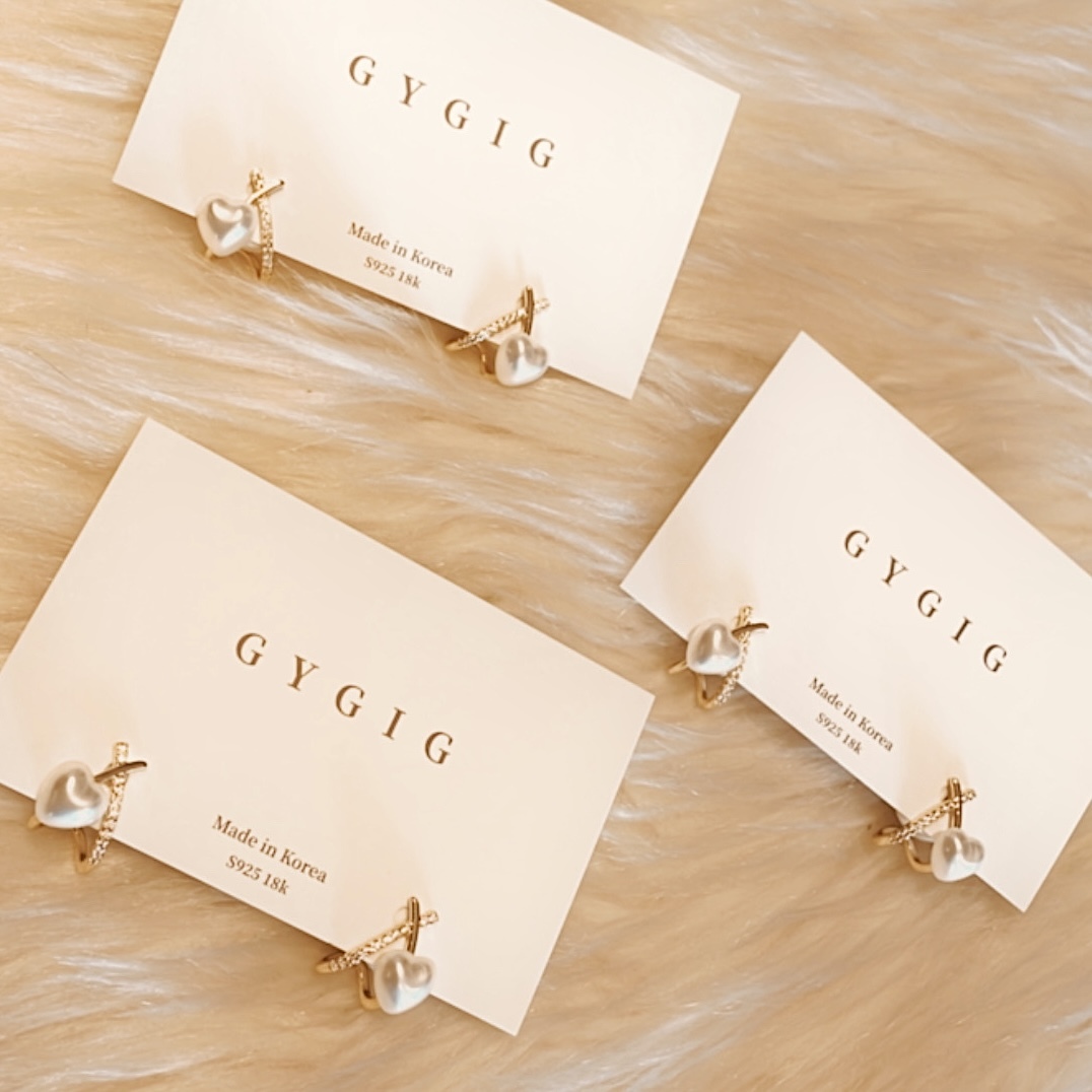 x桃心白珍珠金鑽耳釘