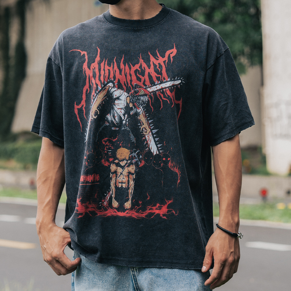 水洗做舊 動漫印花 短袖 T恤 寬鬆 高街