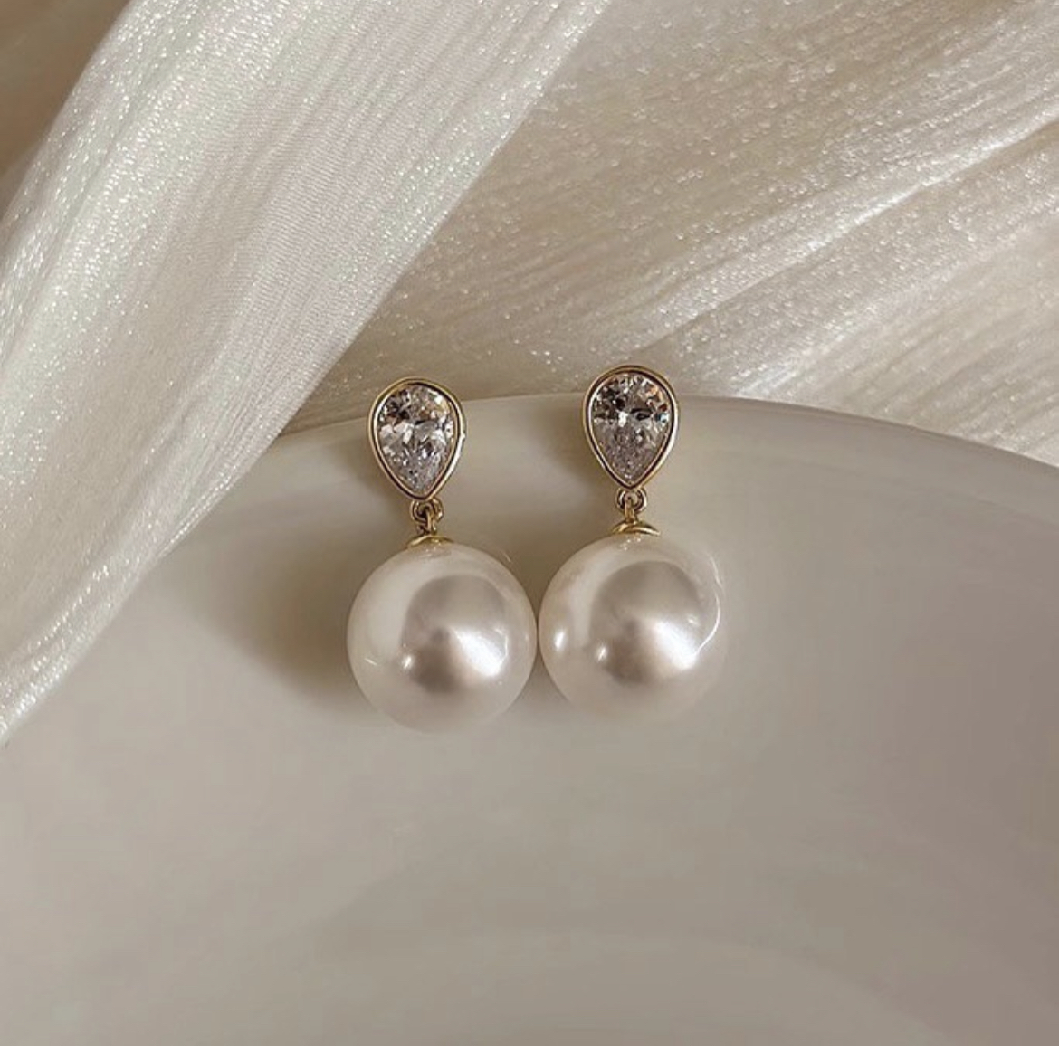 溫柔水滴鑽 珍珠墜