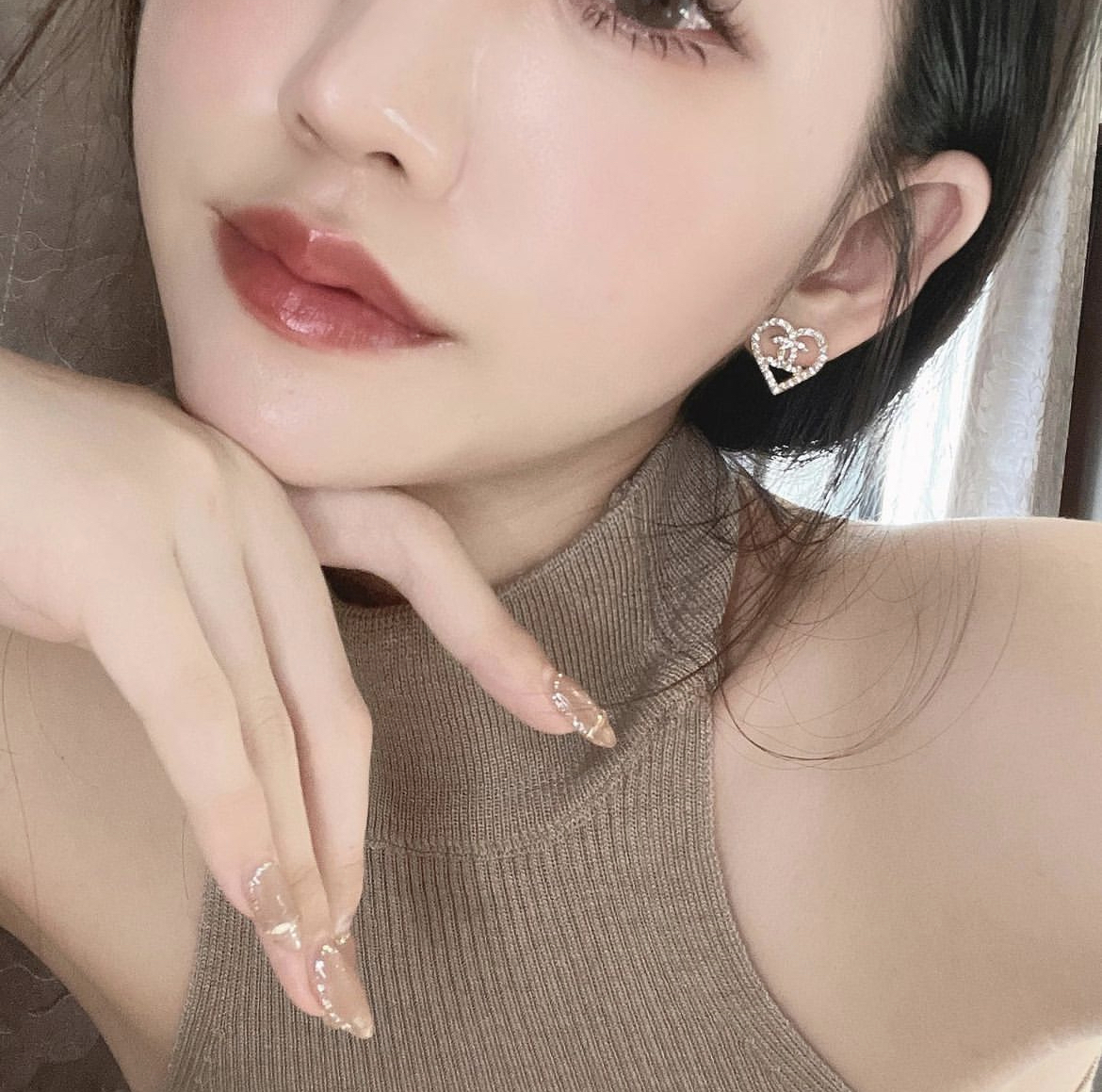 香奶奶白金鑽桃心 耳釘