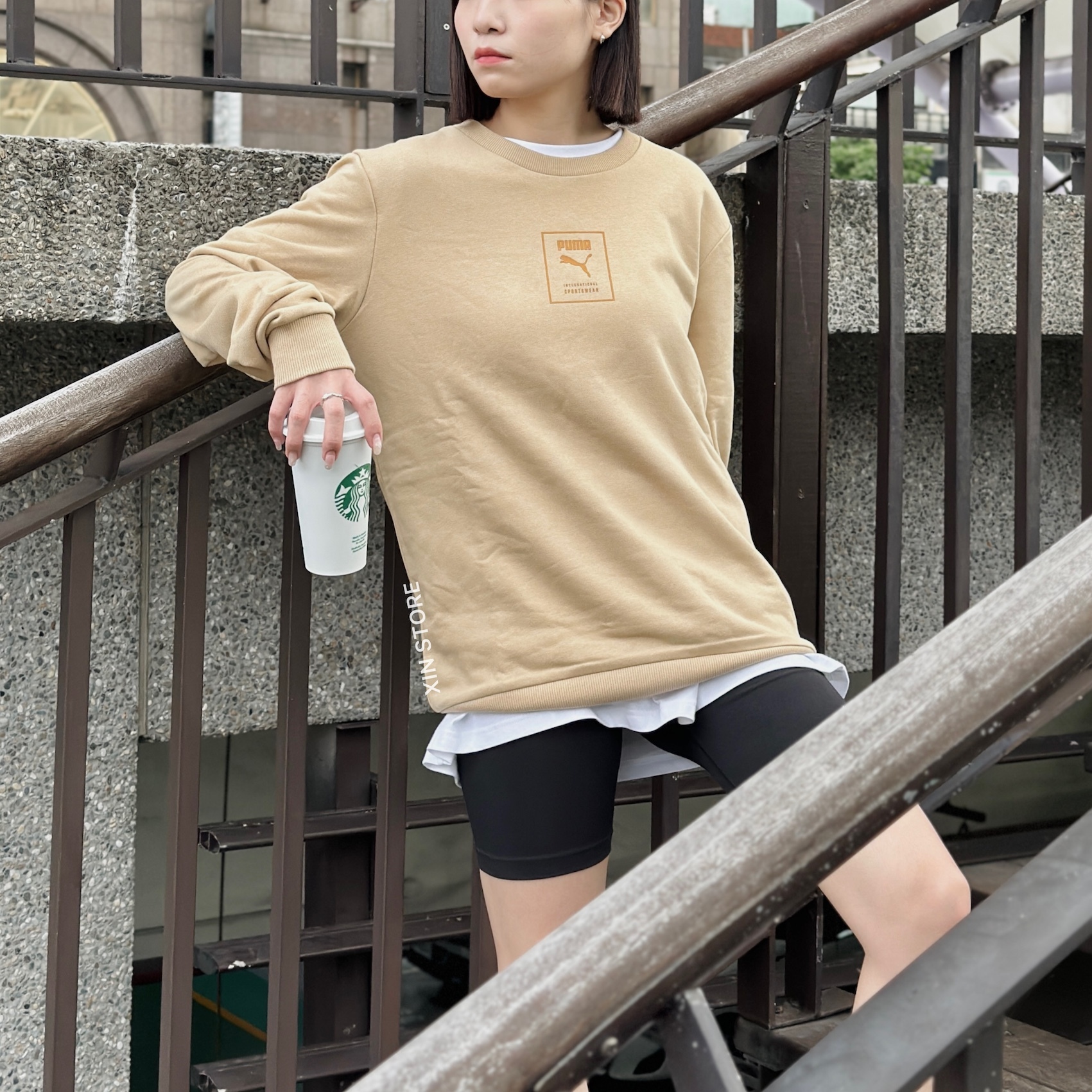 【現貨】Puma Mono 長袖 大學Tee Logo 印花 黑 灰 奶茶