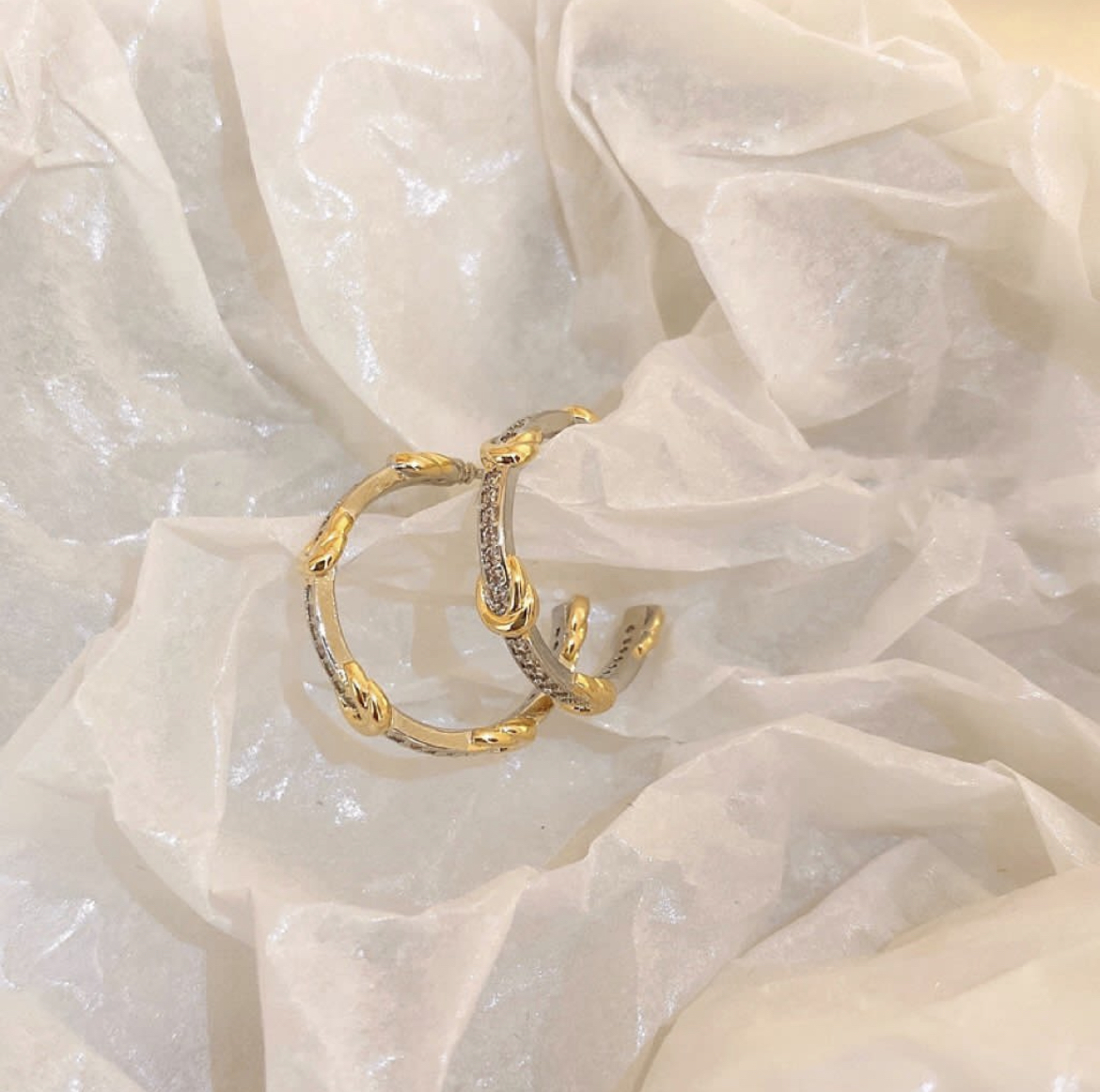 銀鑽鑲金扭結 撞色c圈