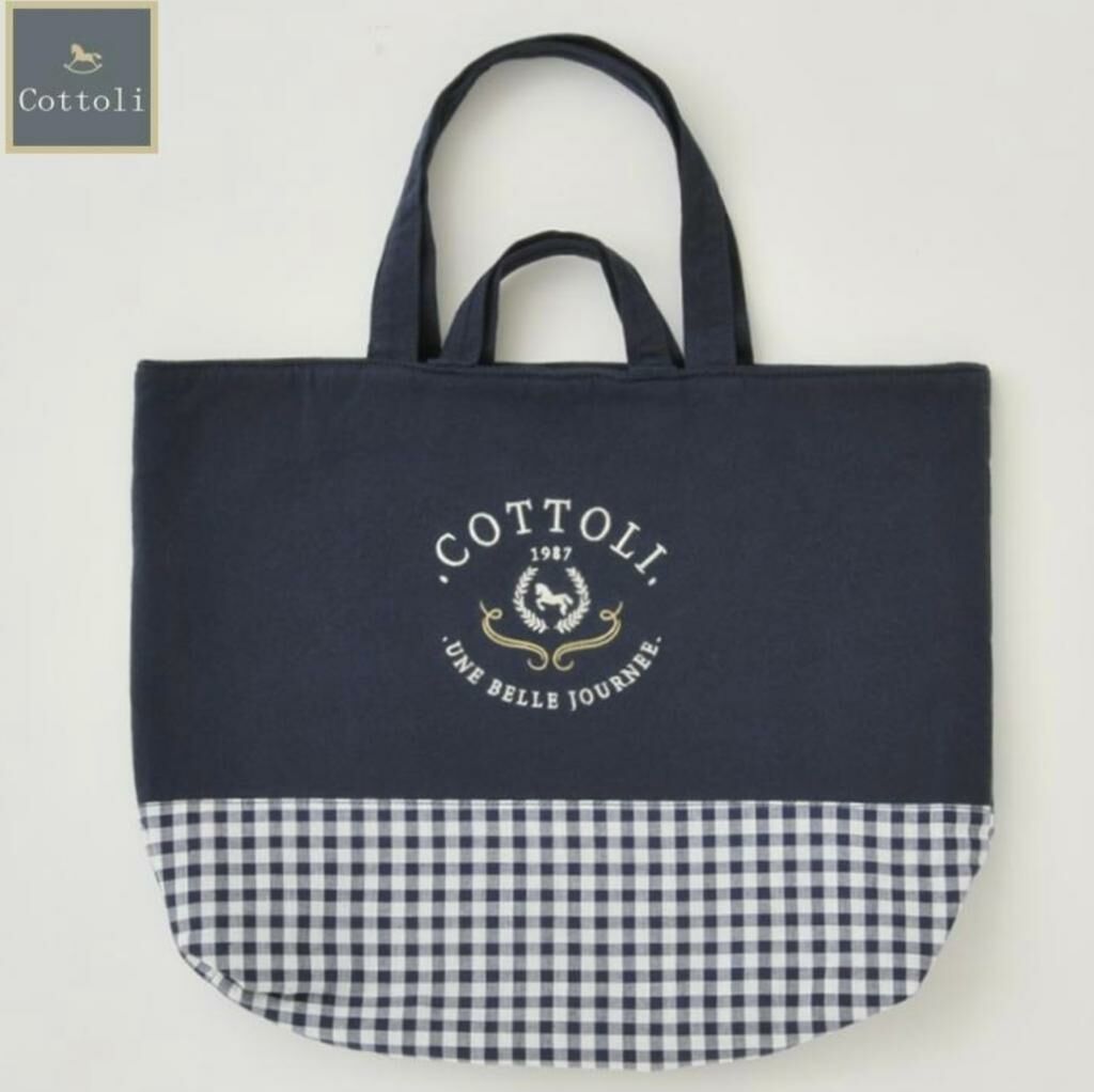 (現貨)🇯🇵日本直送 Cottoli 木馬 格仔 多用途收納袋 畫畫袋 鞋袋