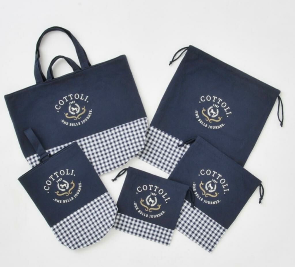 (現貨)🇯🇵日本直送 Cottoli 木馬 格仔 多用途收納袋 畫畫袋 鞋袋