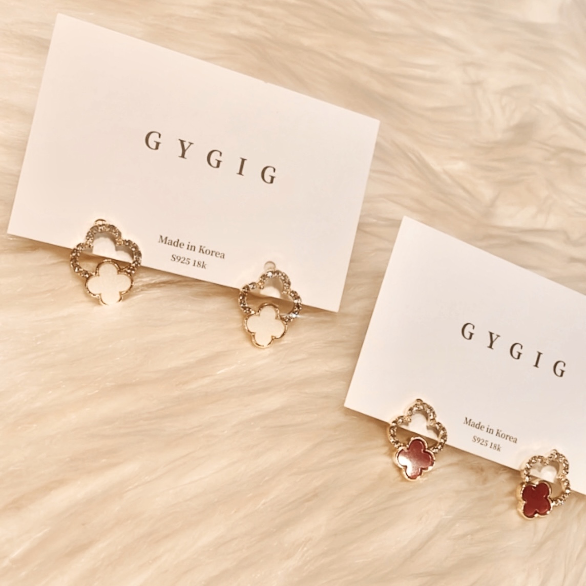 ｜雙四葉草鏤空鑽 4色耳釘｜