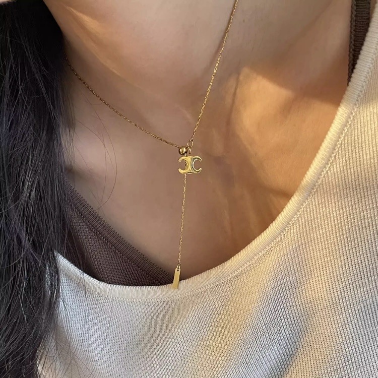 凱旋門 金牌細鍊金珠抽拉項鍊