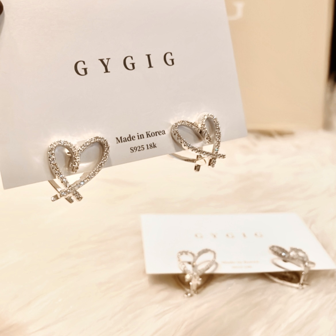 高奢銀水鑽鏤空心 雙面後扣耳釘