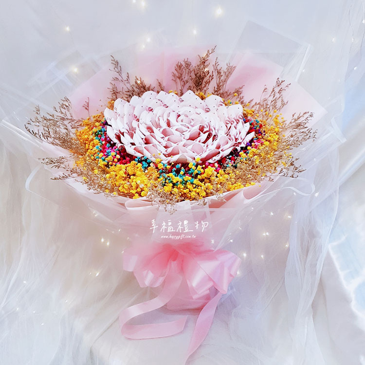 鈔票花束,有錢花,有錢花束,桃園花店,桃園花束,幸福禮物婚禮小物,banknotes-money-baby's-breath-bouquet
