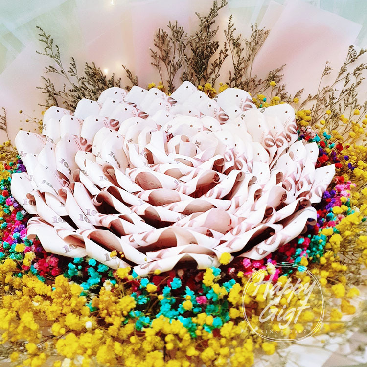 鈔票花束,有錢花,有錢花束,桃園花店,桃園花束,幸福禮物婚禮小物,banknotes-money-baby's-breath-bouquet