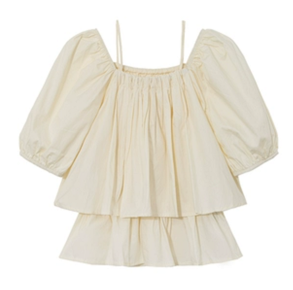 Puff short sleeve suspender shirt