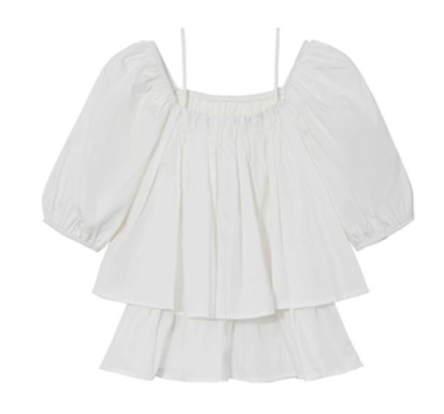 Puff short sleeve suspender shirt