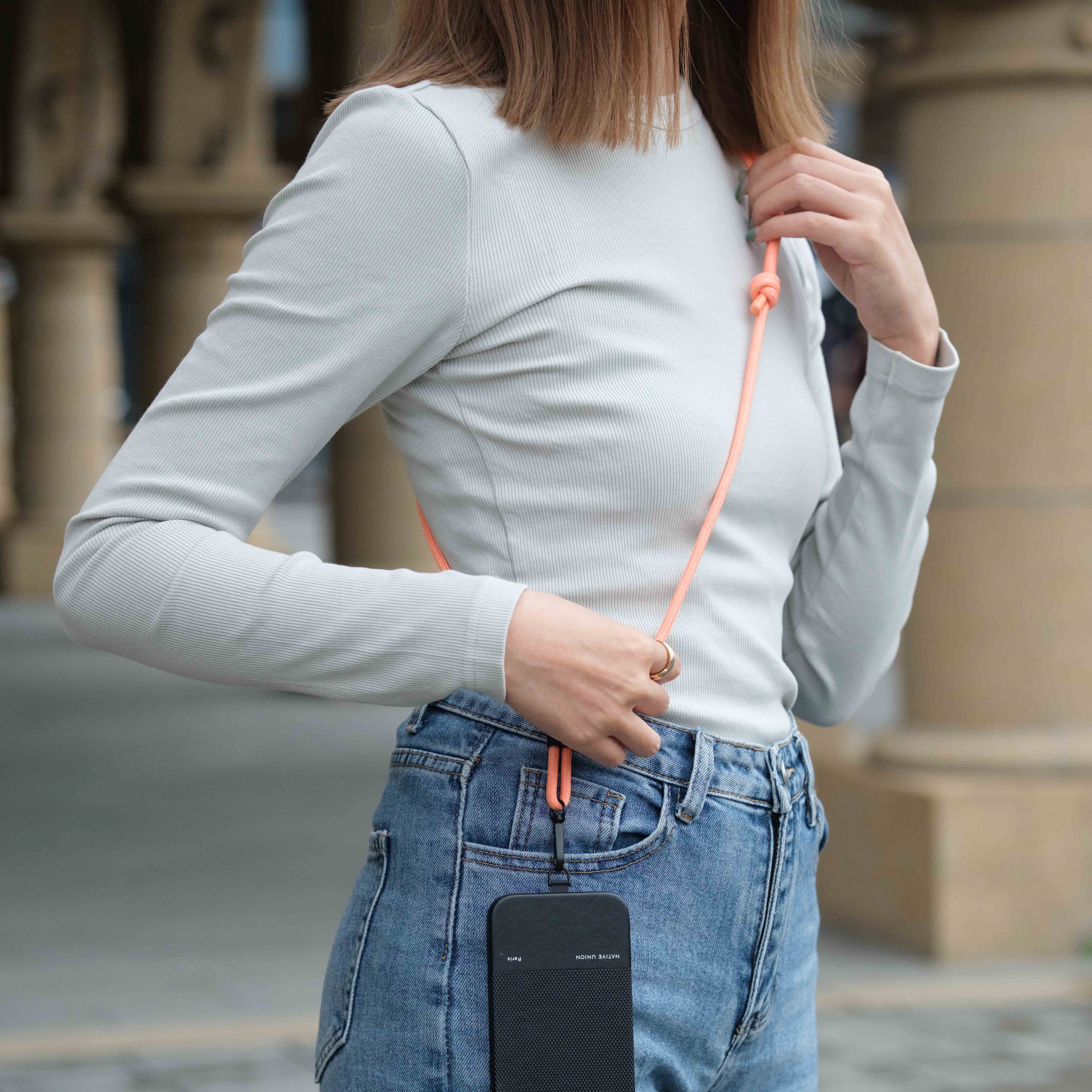 編織手機背繩 - 杏桃粉