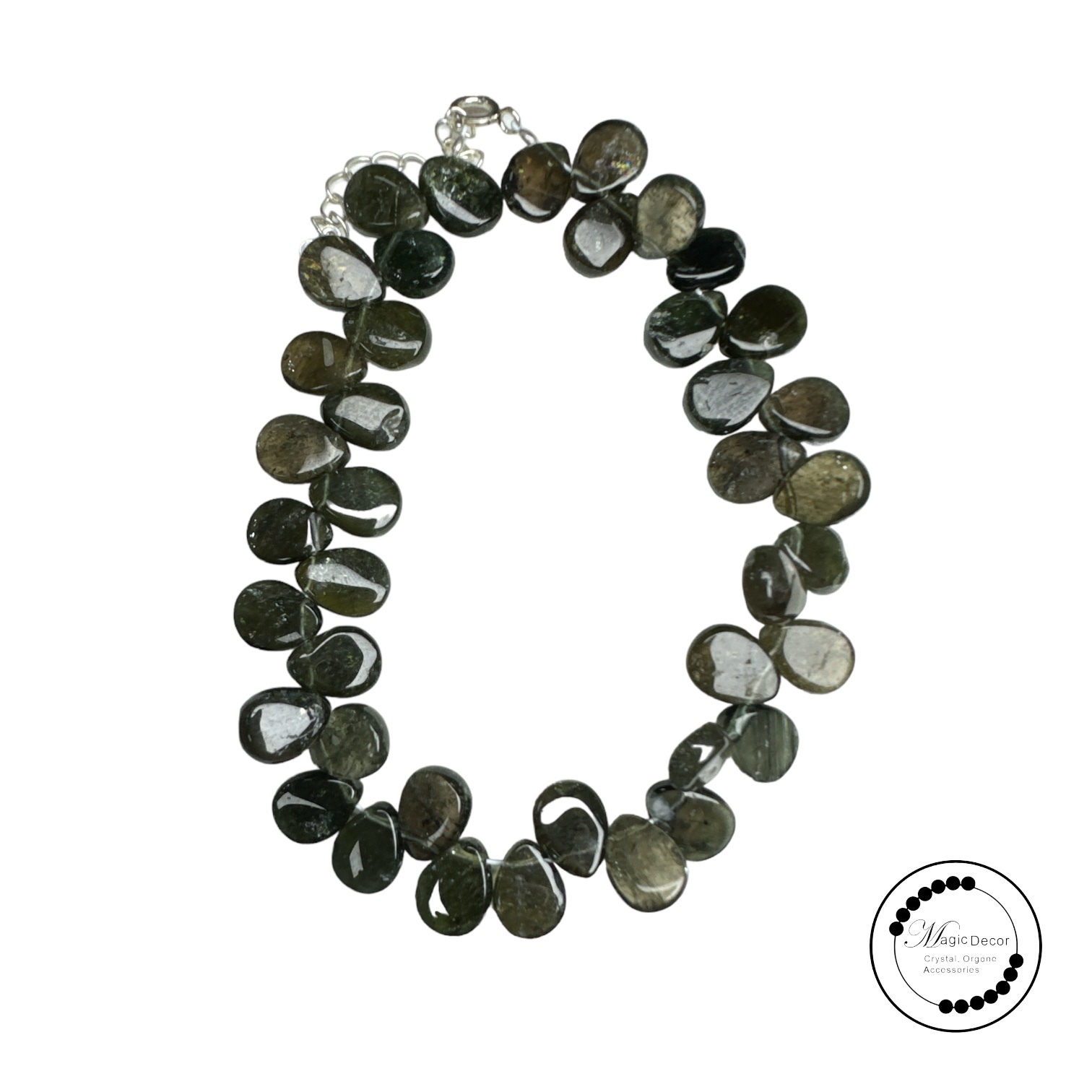 250809 - C55 小圓餅玻璃體老礦綠碧璽全銀手鏈