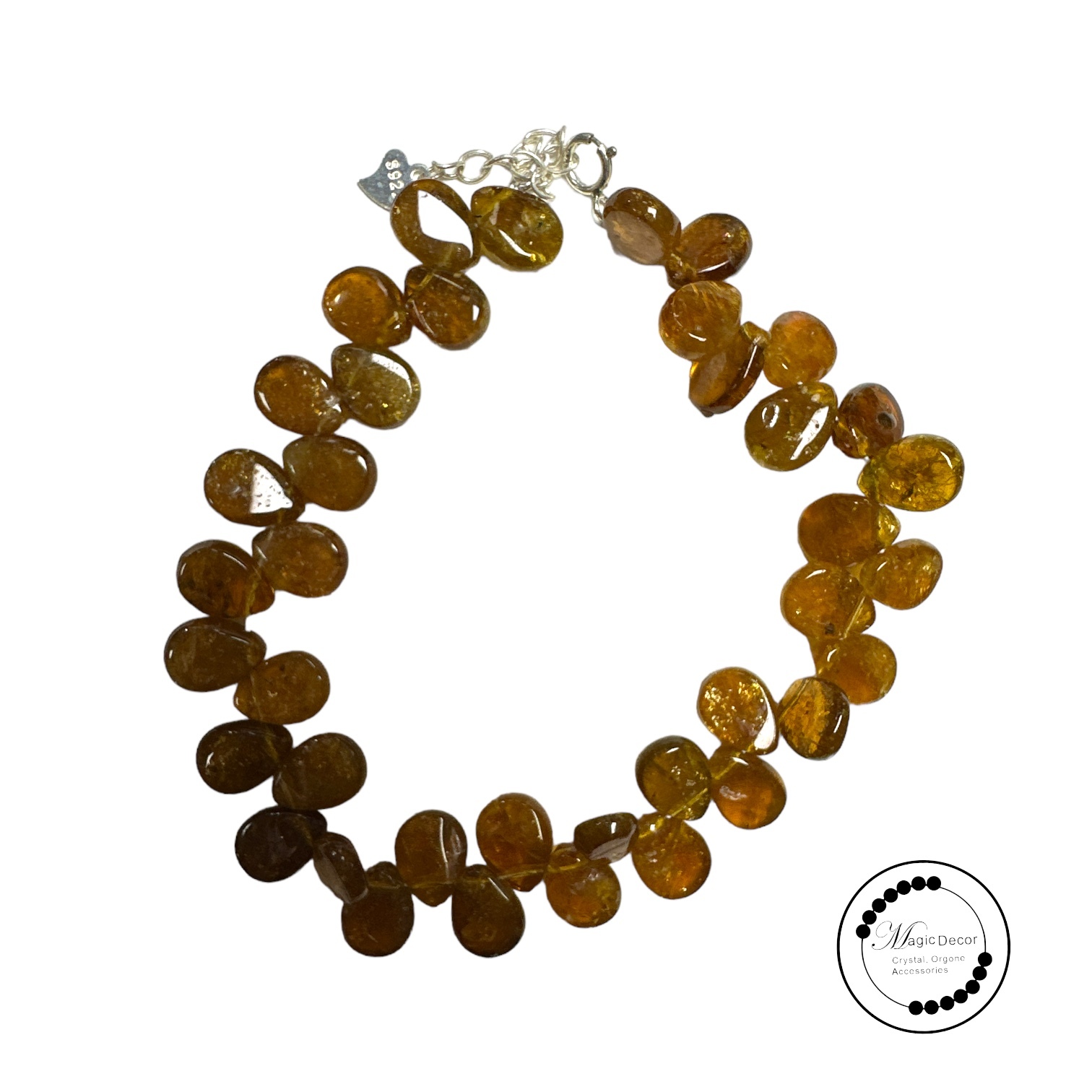 250809 - C54 小圓餅玻璃體焦糖碧璽全銀手鏈