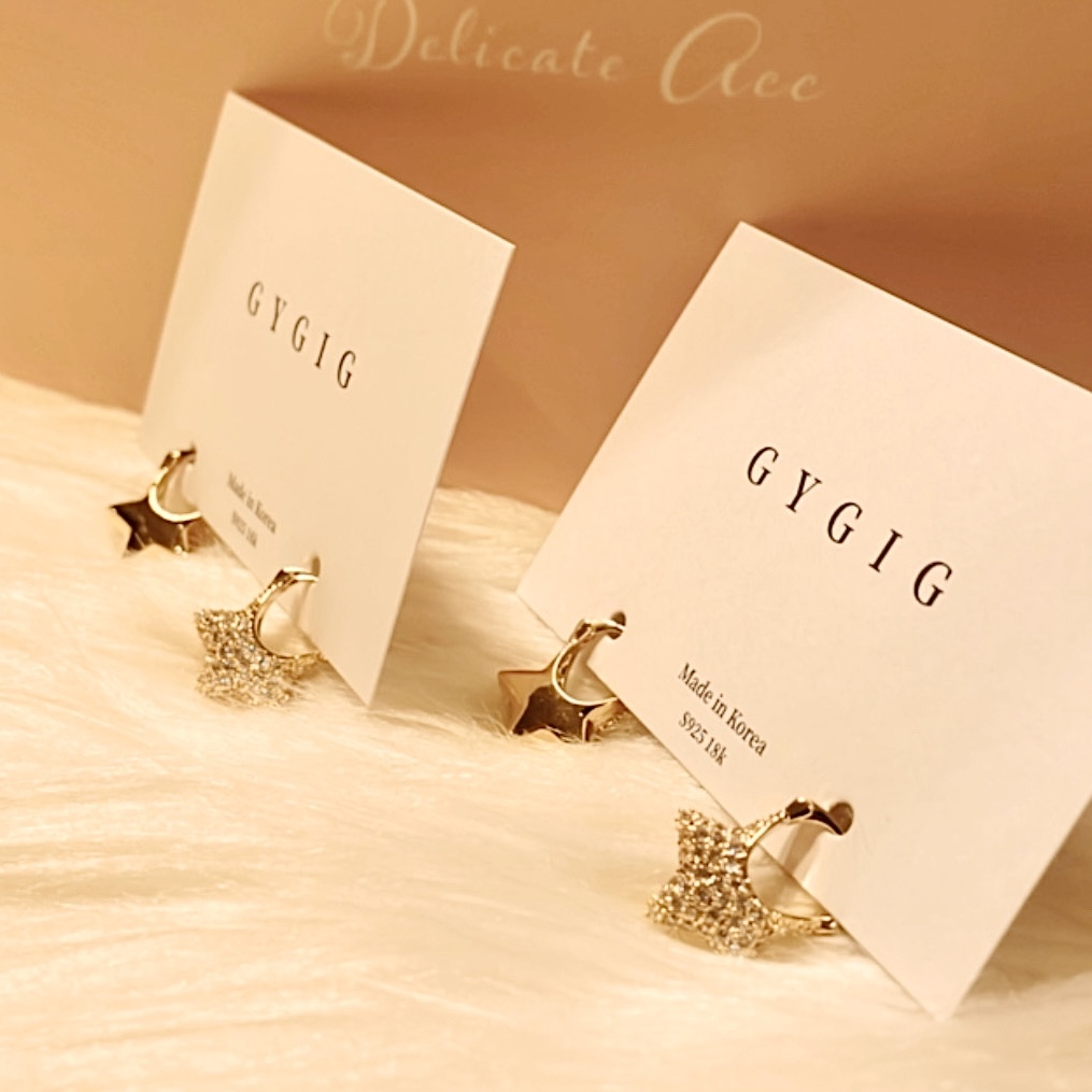 白金鑽夢幻星星 側弧形耳扣釘