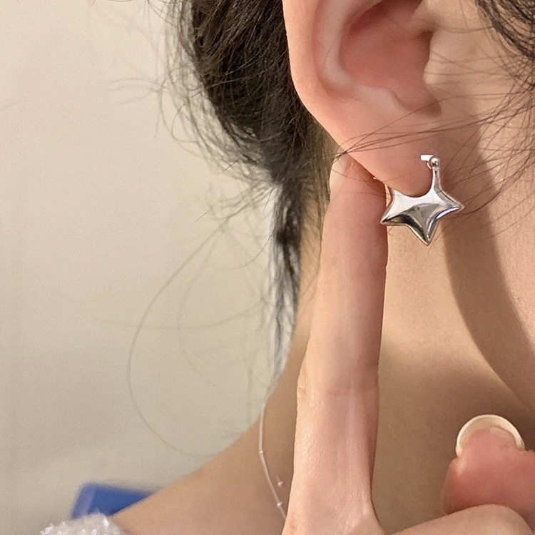 銀夢幻星星 側弧形耳扣釘