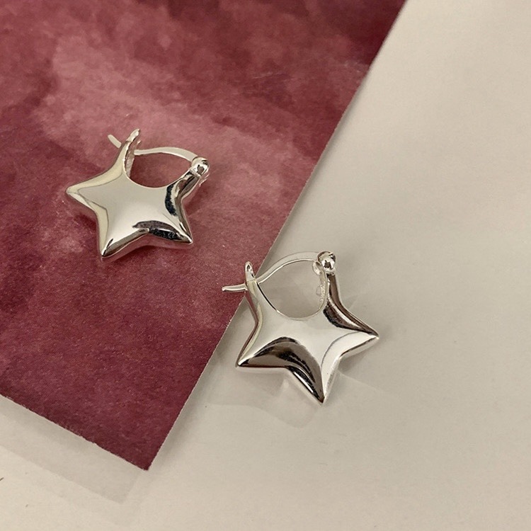 銀夢幻星星 側弧形耳扣釘
