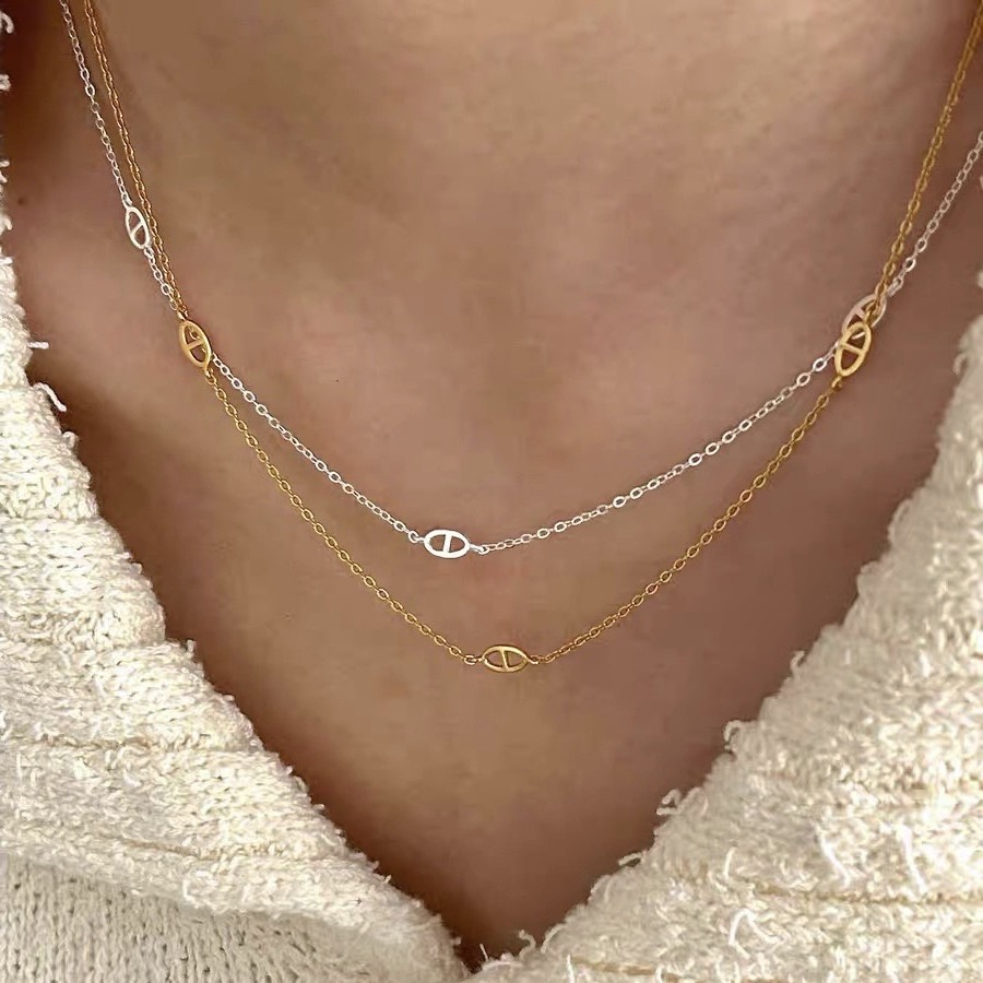 低奢小豬鼻 霧柔金銀一體細項鍊