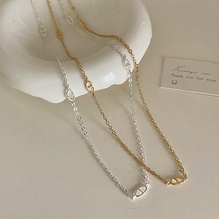 低奢小豬鼻 霧柔金銀一體細項鍊
