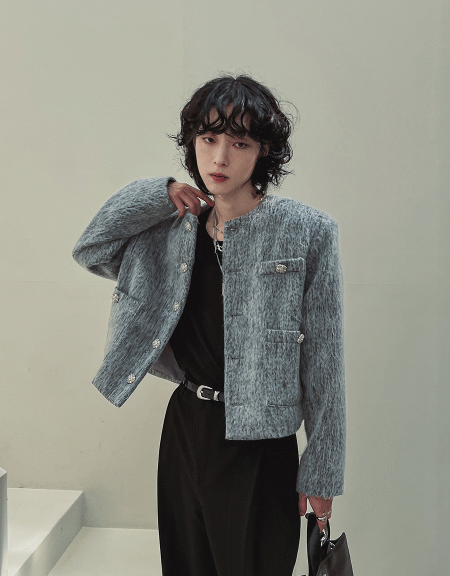 玉色馬海毛短款夾克