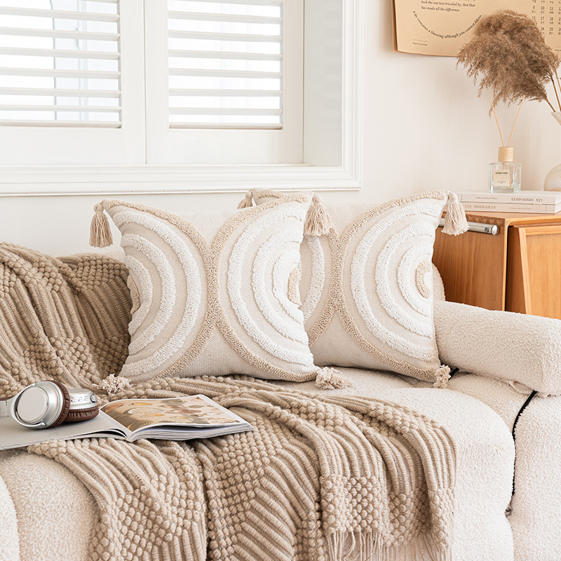《3132》北歐風米白流蘇格靠枕抱枕