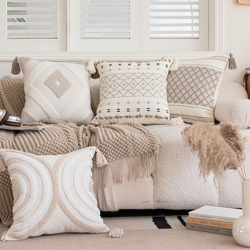 《3132》北歐風米白流蘇格靠枕抱枕